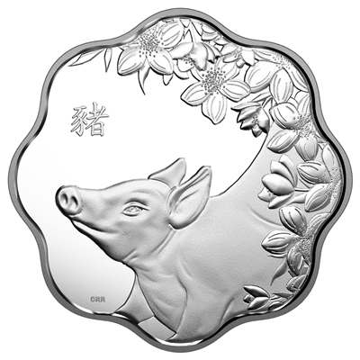 2019 Canada $15 Lunar Lotus - Year of the Pig Fine Silver Coin